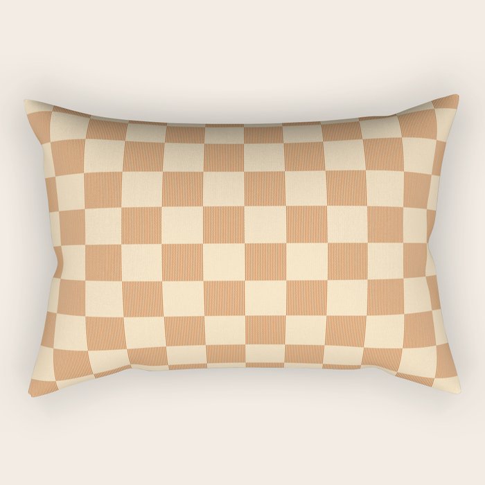 Textured Plaid pattern brown and cream Rectangular Pillow Gallery Image 2