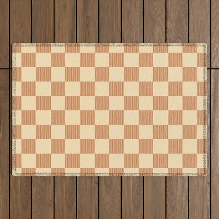 Textured Plaid pattern brown and cream Outdoor Rug Gallery Image 1