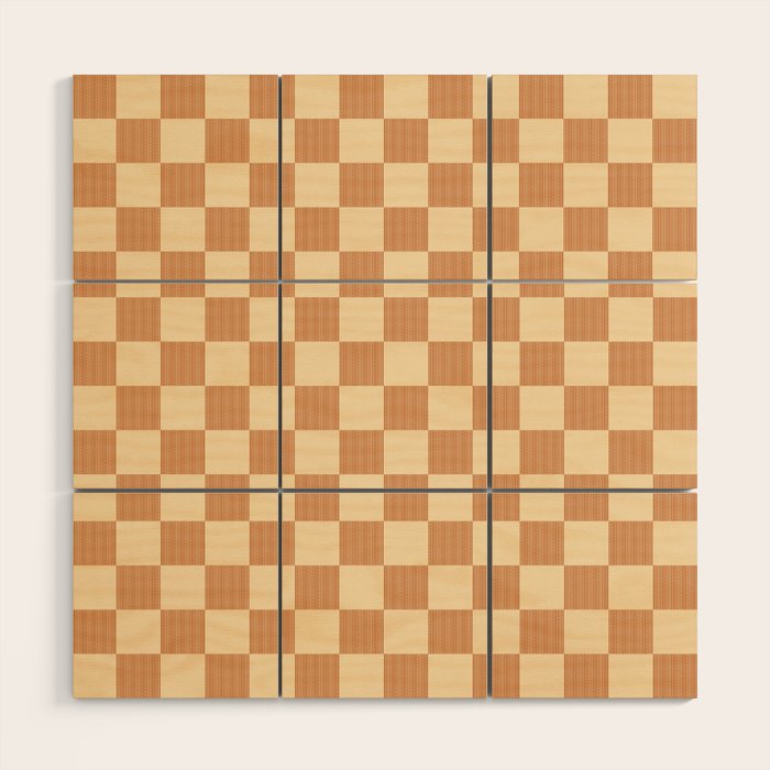 Textured Plaid pattern brown and cream Wood Wall Art Gallery Image 1