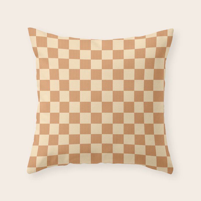 Textured Plaid pattern brown and cream Throw Pillow Gallery Image 1