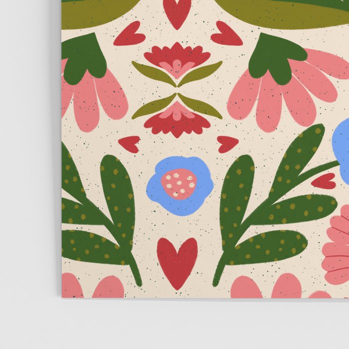 Pink, Green and Blue Folk Art Floral  Poster Gallery Image 3