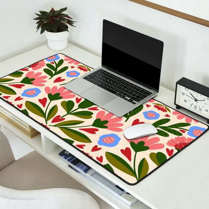 Pink, Green and Blue Folk Art Floral  Desk Mat Gallery Image 2