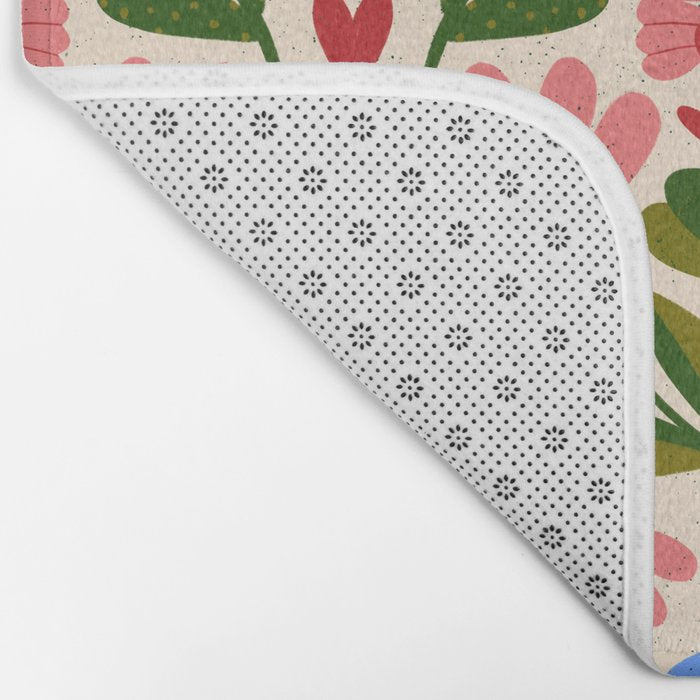 Pink, Green and Blue Folk Art Floral  Bath Mat Gallery Image 2