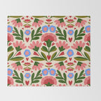 Pink, Green and Blue Folk Art Floral  Throw Blanket Gallery Image 2