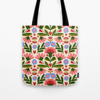 Pink, Green and Blue Folk Art Floral  Tote Bag Gallery Image 1