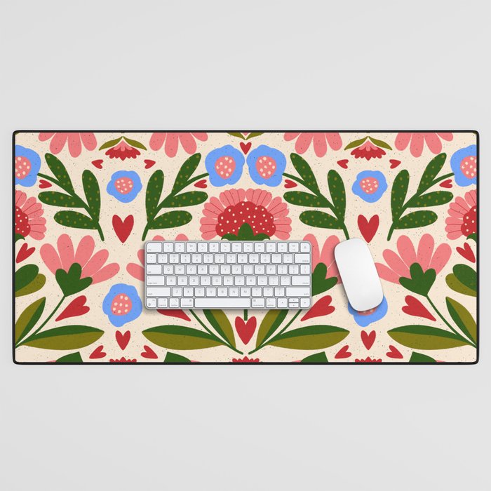 Pink, Green and Blue Folk Art Floral  Desk Mat Gallery Image 1
