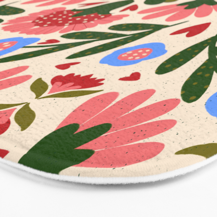 Pink, Green and Blue Folk Art Floral  Bath Mat Gallery Image 3