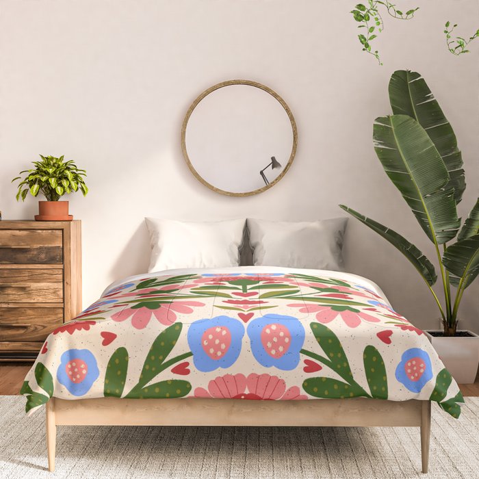 Pink, Green and Blue Folk Art Floral  Comforter Gallery Image 3