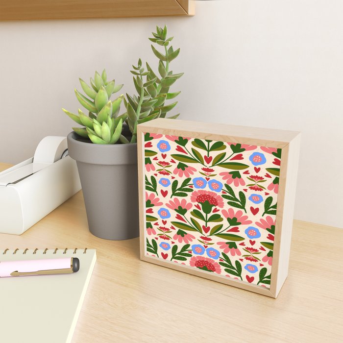Pink, Green and Blue Folk Art Floral  Mini Art Print Gallery Image 2