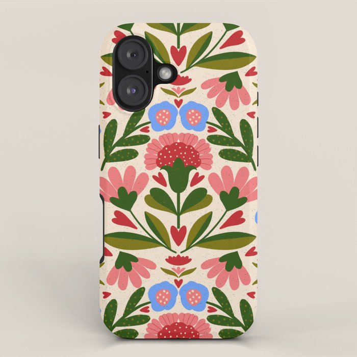 Pink, Green and Blue Folk Art Floral  iPhone Case Gallery Image 1