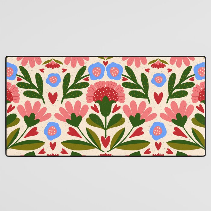 Pink, Green and Blue Folk Art Floral  Desk Mat Gallery Image 3