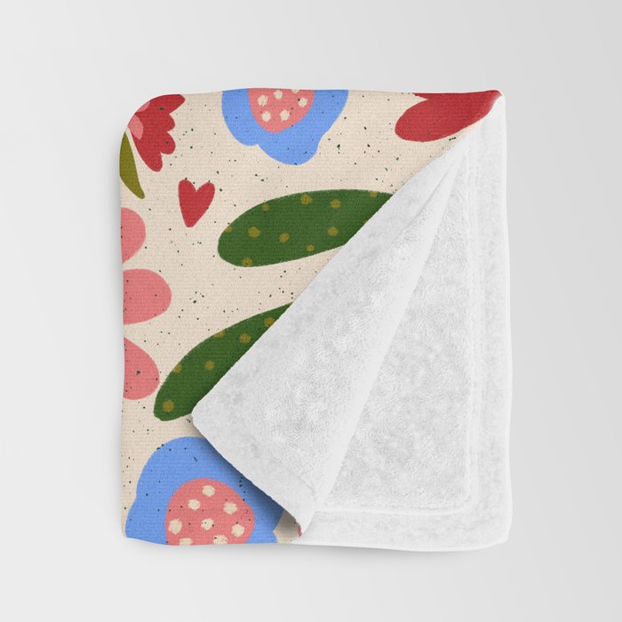 Pink, Green and Blue Folk Art Floral  Throw Blanket Gallery Image 3