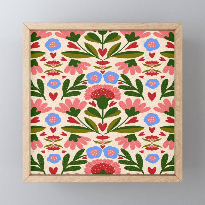 Pink, Green and Blue Folk Art Floral  Mini Art Print Gallery Image 1