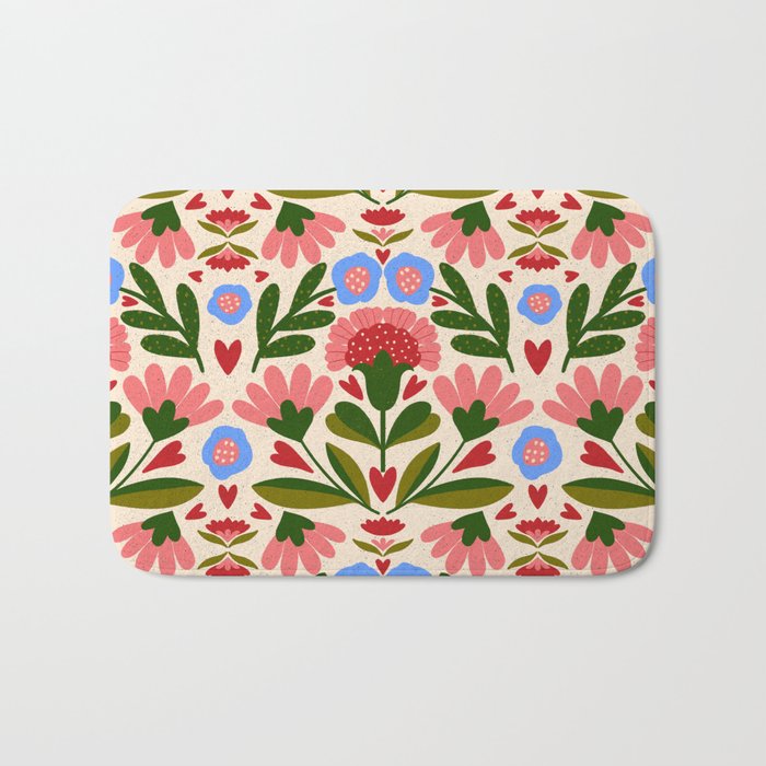 Pink, Green and Blue Folk Art Floral  Bath Mat Gallery Image 1