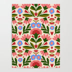 Pink, Green and Blue Folk Art Floral  Poster Gallery Image 4