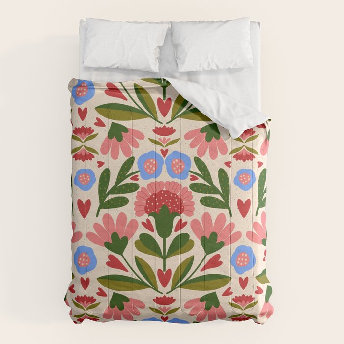 Pink, Green and Blue Folk Art Floral  Comforter Gallery Image 1