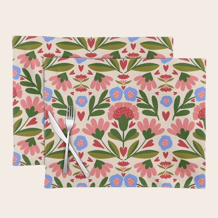 Pink, Green and Blue Folk Art Floral  Placemat Gallery Image 1