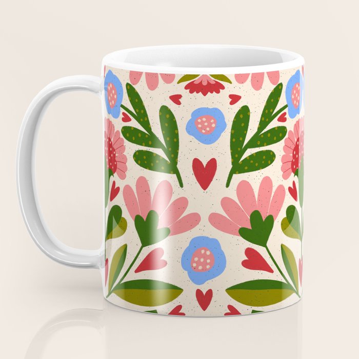 Pink, Green and Blue Folk Art Floral  Coffee Mug Gallery Image 3