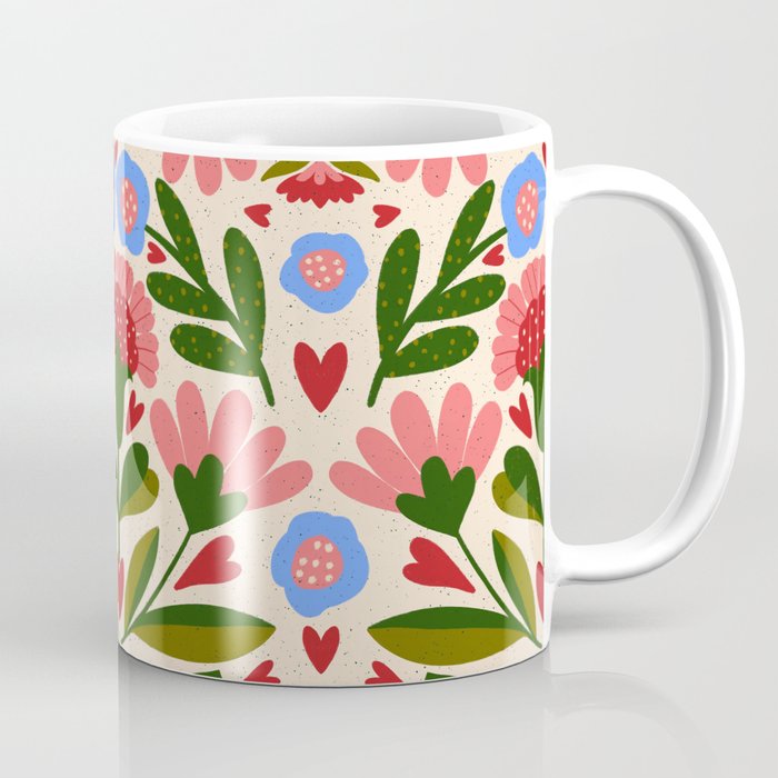 Pink, Green and Blue Folk Art Floral  Coffee Mug Gallery Image 1