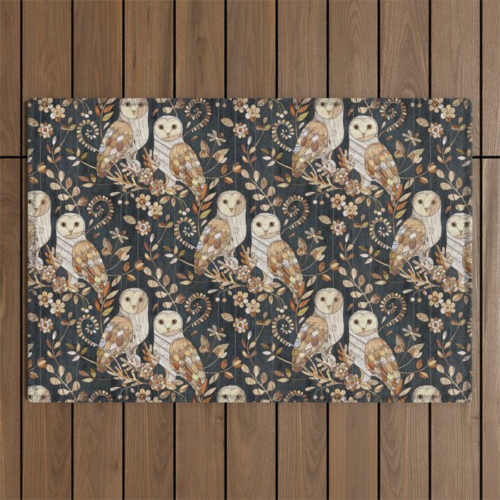 Wooden Wonderland Barn Owl Collage Outdoor Rug Gallery Image 1