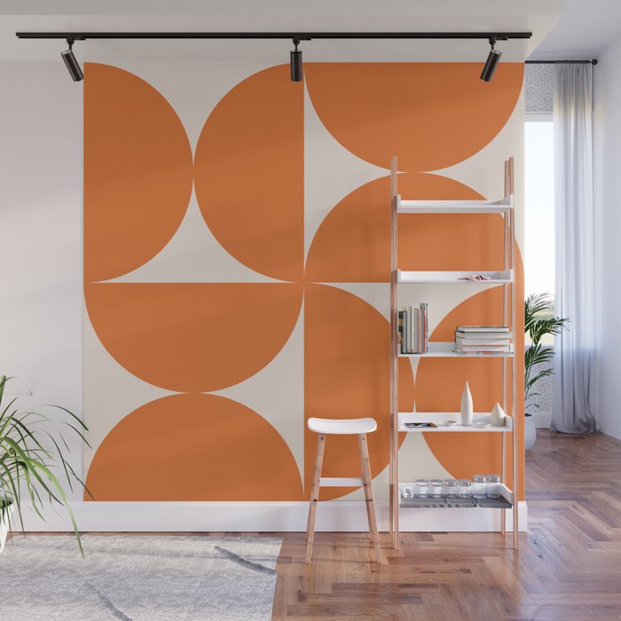 Bauhaus Mid Century Modern Geometric IX Bright Orange Wall Mural Gallery Image 1