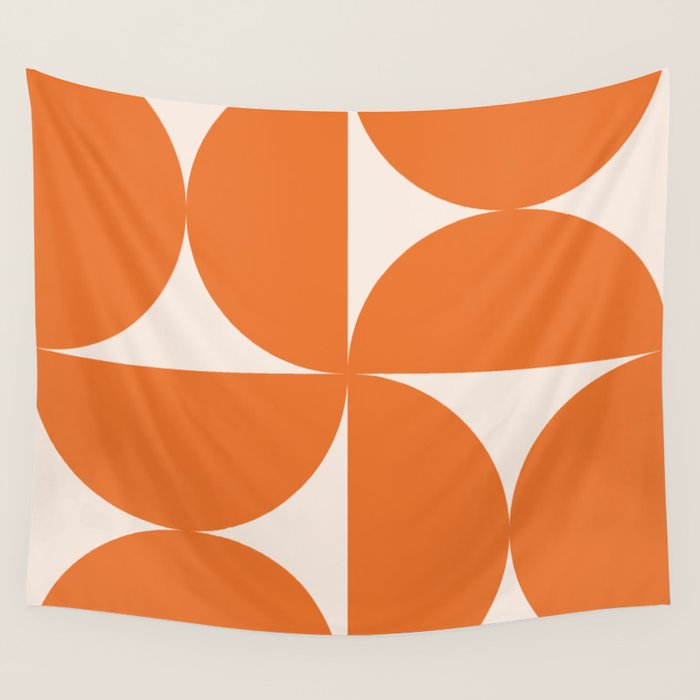 Bauhaus Mid Century Modern Geometric IX Bright Orange Wall Tapestry Gallery Image 4