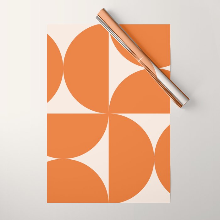 Bauhaus Mid Century Modern Geometric IX Bright Orange Wrapping Paper Gallery Image 1