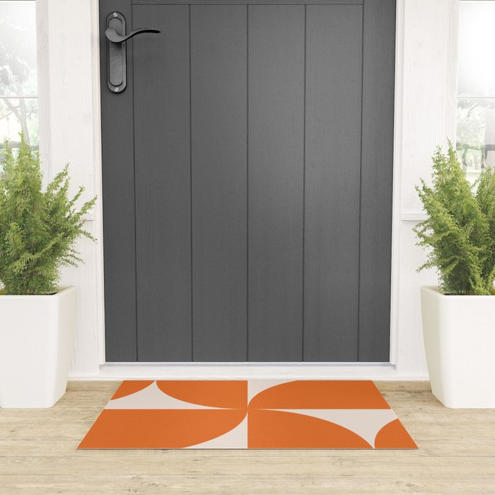 Bauhaus Mid Century Modern Geometric IX Bright Orange Welcome Mat Gallery Image 3