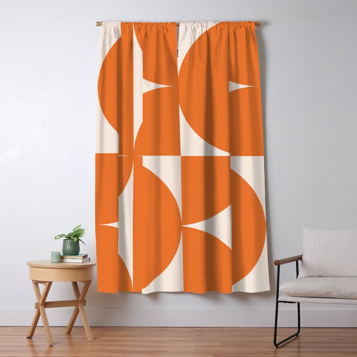 Bauhaus Mid Century Modern Geometric IX Bright Orange Window Curtain Gallery Image 1