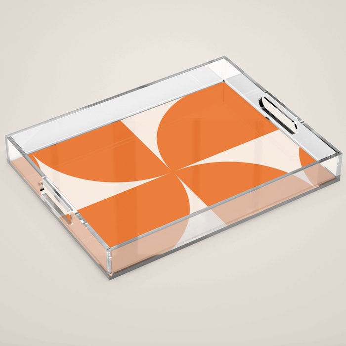 Bauhaus Mid Century Modern Geometric IX Bright Orange Acrylic Tray Gallery Image 1