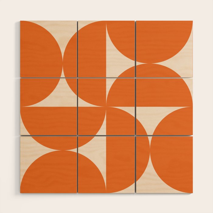 Bauhaus Mid Century Modern Geometric IX Bright Orange Wood Wall Art Gallery Image 1