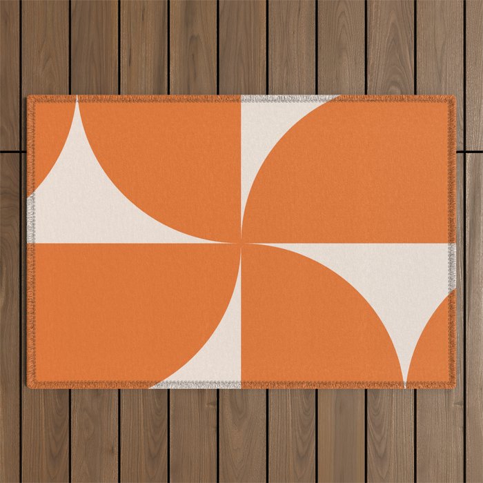 Bauhaus Mid Century Modern Geometric IX Bright Orange Outdoor Rug Gallery Image 1