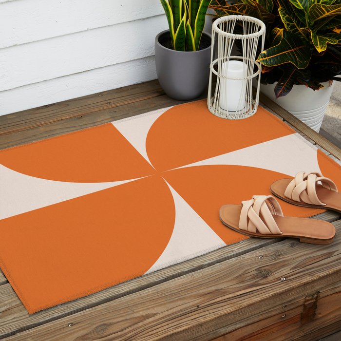 Bauhaus Mid Century Modern Geometric IX Bright Orange Outdoor Rug Gallery Image 2