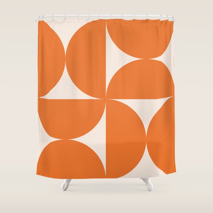 Bauhaus Mid Century Modern Geometric IX Bright Orange Shower Curtain Gallery Image 1