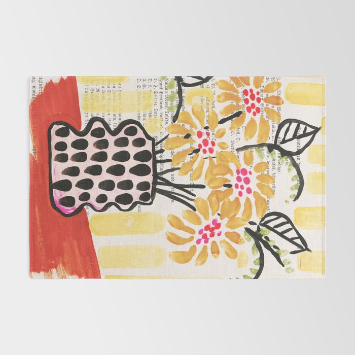 Gouache 2, still life: flowers in a vase with striped wallpaper Rug Gallery Image 2