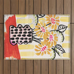 Gouache 2, still life: flowers in a vase with striped wallpaper Outdoor Rug Gallery Image 1