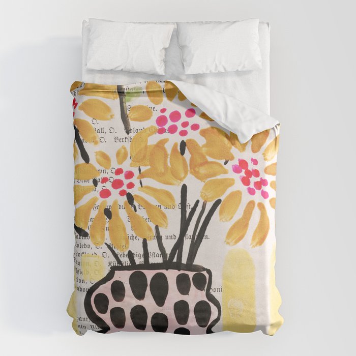 Gouache 2, still life: flowers in a vase with striped wallpaper Duvet Cover Gallery Image 1