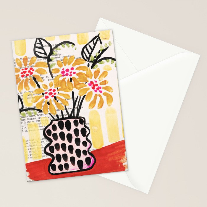 Gouache 2, still life: flowers in a vase with striped wallpaper Stationery Card Gallery Image 2
