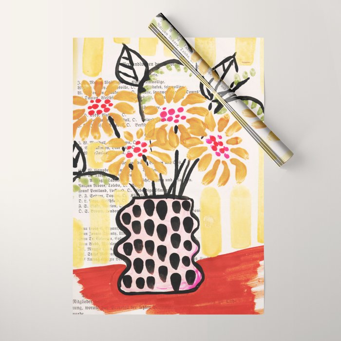 Gouache 2, still life: flowers in a vase with striped wallpaper Wrapping Paper Gallery Image 1