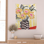 Gouache 2, still life: flowers in a vase with striped wallpaper Wall Tapestry Gallery Image 2