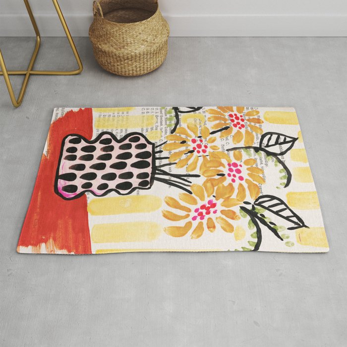 Gouache 2, still life: flowers in a vase with striped wallpaper Rug Gallery Image 1