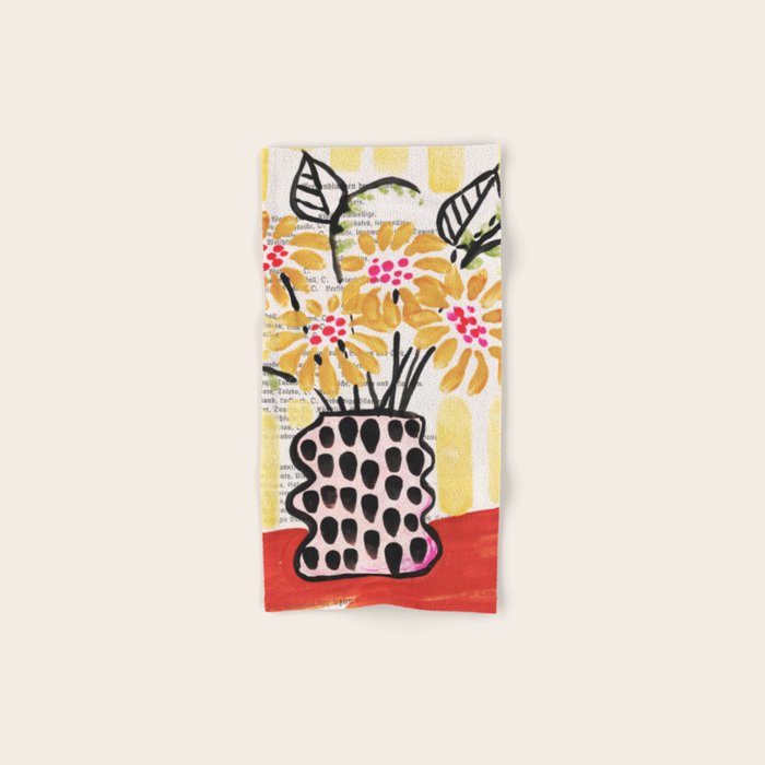 Gouache 2, still life: flowers in a vase with striped wallpaper Towels Gallery Image 1