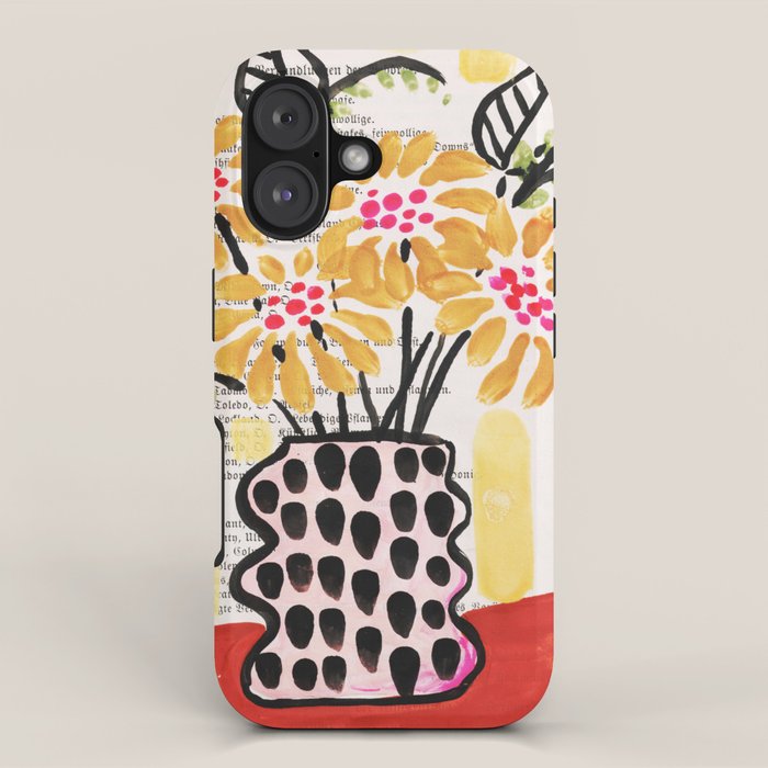 Gouache 2, still life: flowers in a vase with striped wallpaper iPhone Case Gallery Image 1