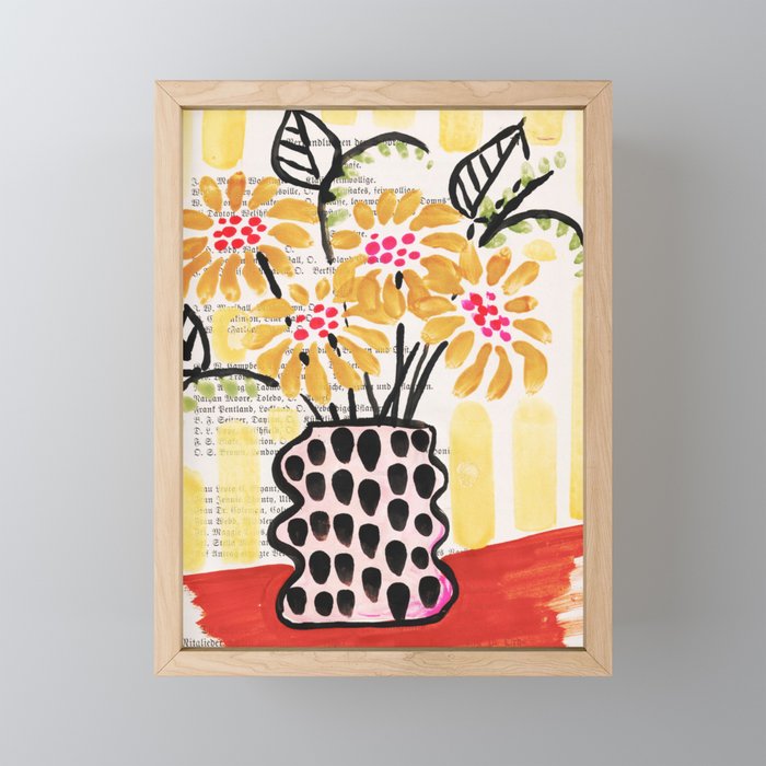 Gouache 2, still life: flowers in a vase with striped wallpaper Mini Art Print Gallery Image 1