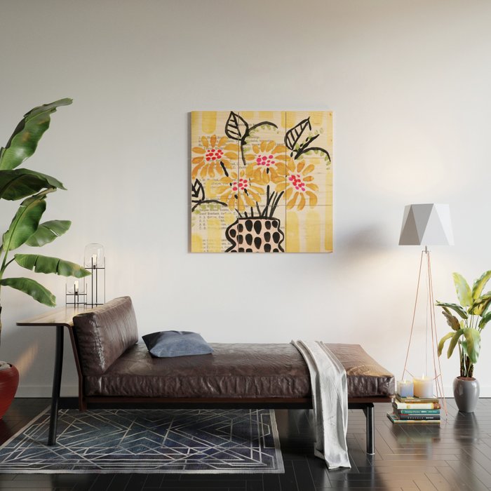 Gouache 2, still life: flowers in a vase with striped wallpaper Wood Wall Art Gallery Image 2