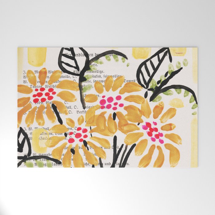 Gouache 2, still life: flowers in a vase with striped wallpaper Welcome Mat Gallery Image 1