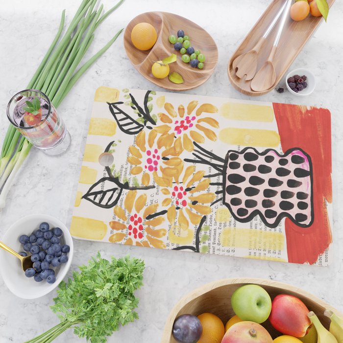 Gouache 2, still life: flowers in a vase with striped wallpaper Cutting Board Gallery Image 2