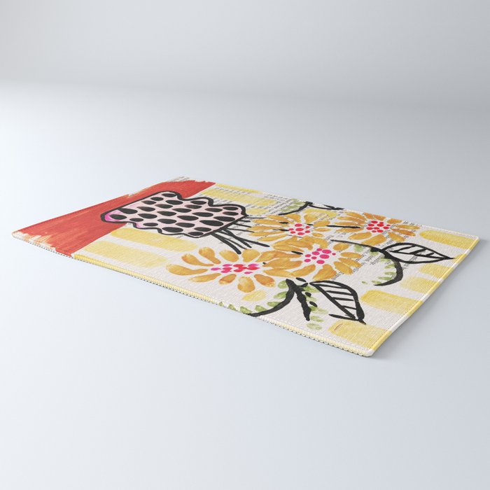 Gouache 2, still life: flowers in a vase with striped wallpaper Rug Gallery Image 3