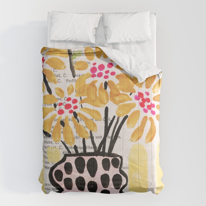 Gouache 2, still life: flowers in a vase with striped wallpaper Comforter Gallery Image 6