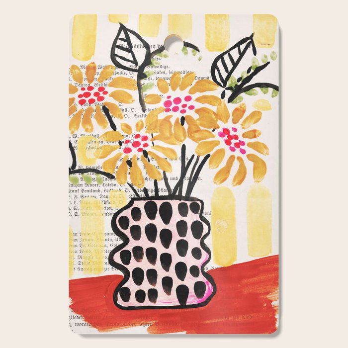Gouache 2, still life: flowers in a vase with striped wallpaper Cutting Board Gallery Image 1